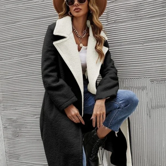 Cozy Khaki Teddy Long Coat Jacket Minimalist - Picture 6 of 12